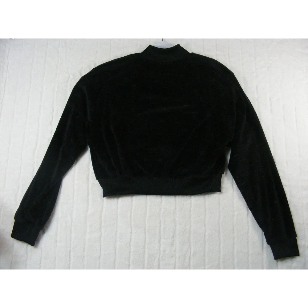 Nike Air Velour Cropped Bomber Jacket Womens Small Black Excellent Embossed Logo - Picture 10 of 10